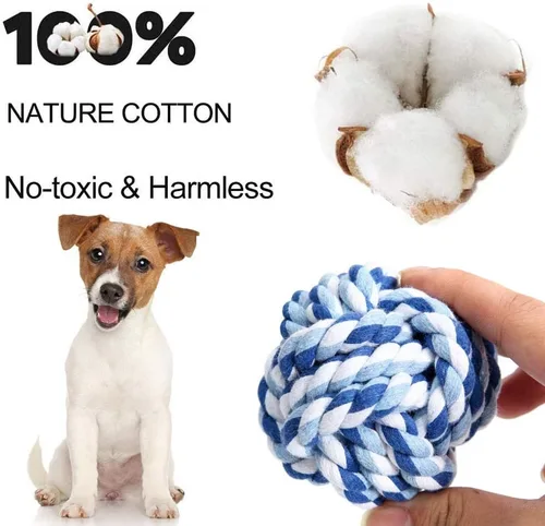 Vista 3 de Paquete de 2 bolas de cuerda para perros – Juguetes de cuerda de nudo de razas medianas para cachorros a perros medianos, dentición, tirón y alivio