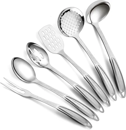 Berglander Juego de utensilios de cocina de acero inoxidable, 6 piezas, juegos de utensilios de cocina, utensilios de cocina esenciales incluyen