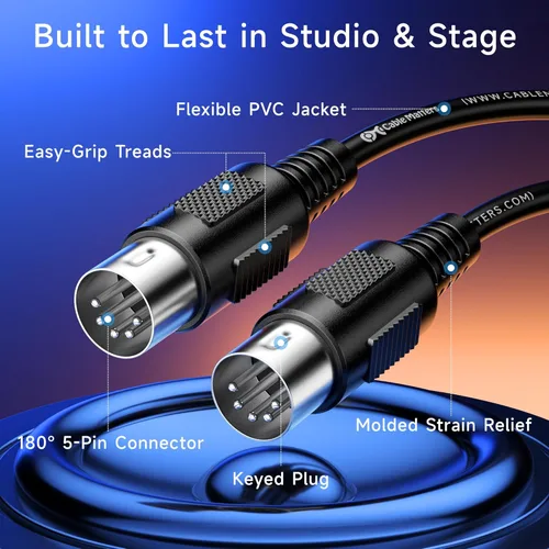 Vista 5 de Cable Matters Paquete de 2 cables MIDI DIN de 5 pines, cable MIDI de 5 pines - 3 pies