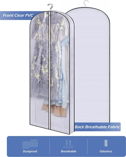 Vista 4 de SLEEPING LAMB Bolsas de ropa con fuelle de 60 pulgadas para almacenamiento de armario, bolsa de vestir transparente para colgar ropa para vestidos
