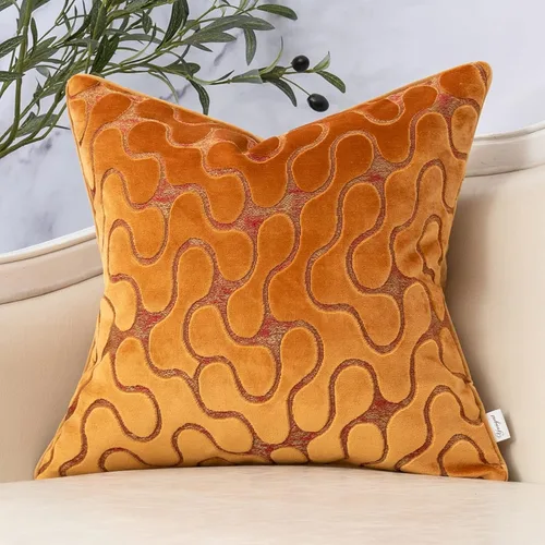 Vista 9 de Yangest Funda de Almohada Decorativa Cuadrada Beige de Terciopelo Ondulado, Funda de Cojín Moderna con Cremallera para Sofá, Sofá de Dos Plazas