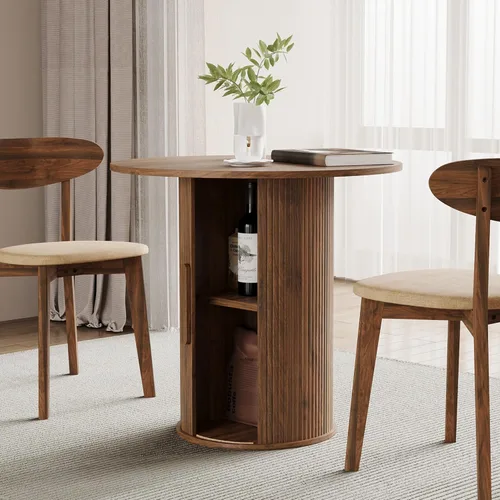 Vista 12 de Mesa de comedor redonda de 31.5 pulgadas para 2-4, mesa de cocina moderna con estante de almacenamiento de 2 niveles, pequeñas mesas de comedor