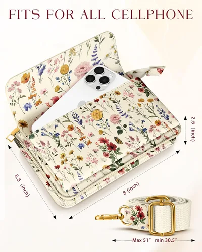 Vista 2 de Bolso cruzado para teléfono celular para mujer, bolso de cuero para teléfono celular con correa ajustable para el hombro para niña