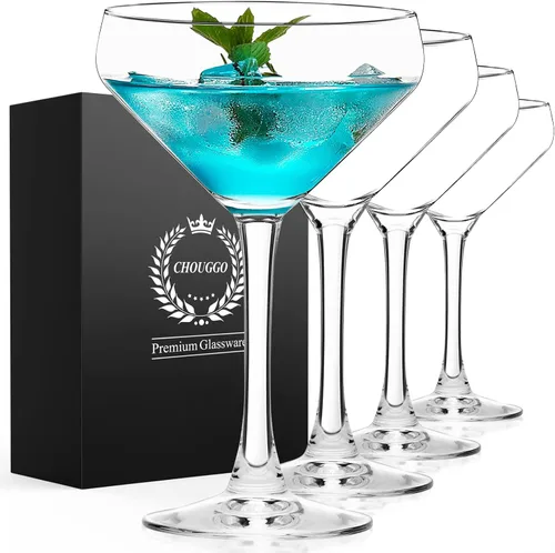 Chouggo Coupe - Juego de 4 vasos de cóctel de cristal soplados a mano para bar, Martini, Cosmopolitan, Manhattan, Gimlet, Pisco Sour - 12 onzas,