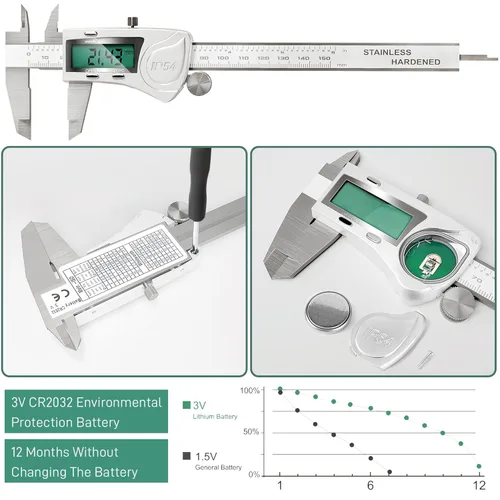 Vista 5 de Calibre digital electrónico de Vernier, herramienta de medición, micrometro electrónico impermeable IP54, calibre de vernier de acero inoxidable