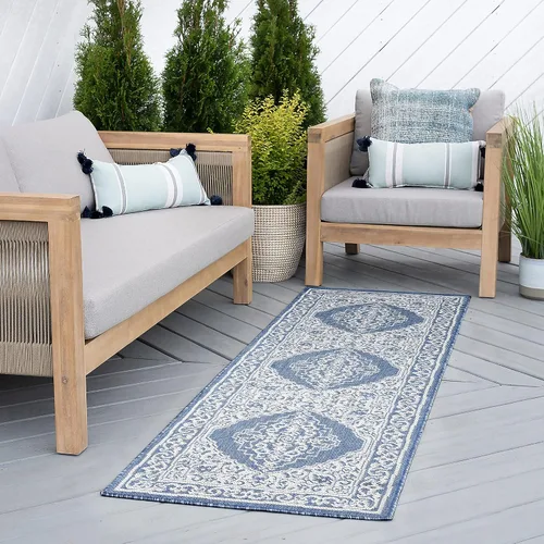 Alfombra resistente al agua de 3 x 10 para interiores y exteriores, alfombras para exteriores para patios, terraza, porche, entrada, entrada Azul
