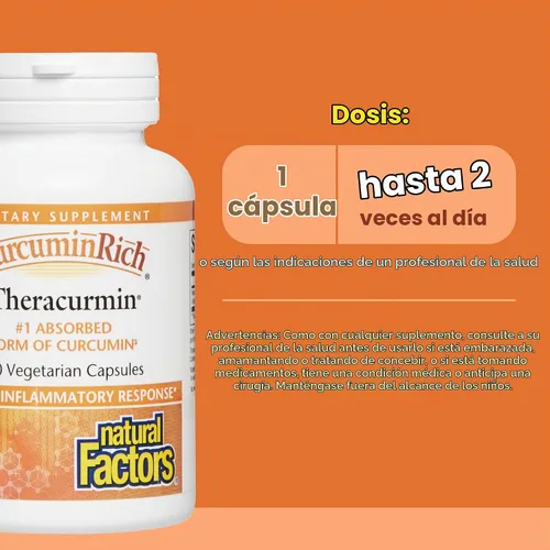 Vista 3 de Natural Factors CurcuminRich Theracurmin 30 mg Curcumina de cúrcuma, 30