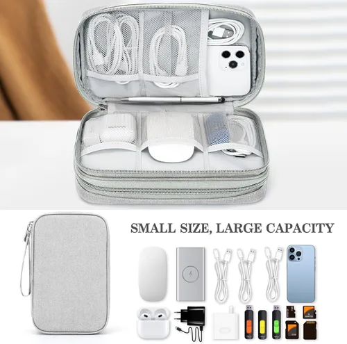 Vista 334 de FYY Organizador para accesorios electrónicos, para viajes, para cables, celular y cargadores, estuche portátil, impermeable, doble capa, bolsa