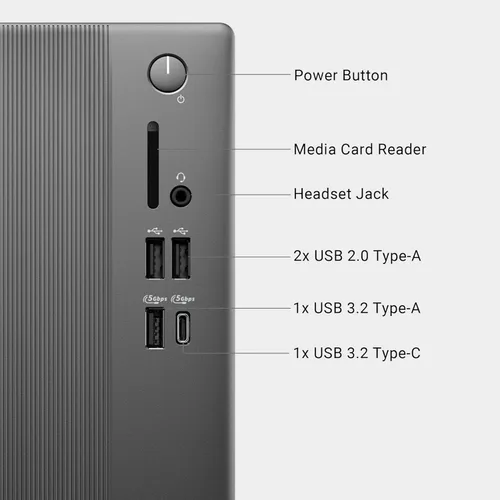 Vista 8 de Dell Tower Desktop ECT1250 - Procesador Intel Core Ultra 7-265, gráficos UHD, memoria de 32 GB, SSD M.2 de 1 TB, lector de tarjetas SD 3.0, teclado