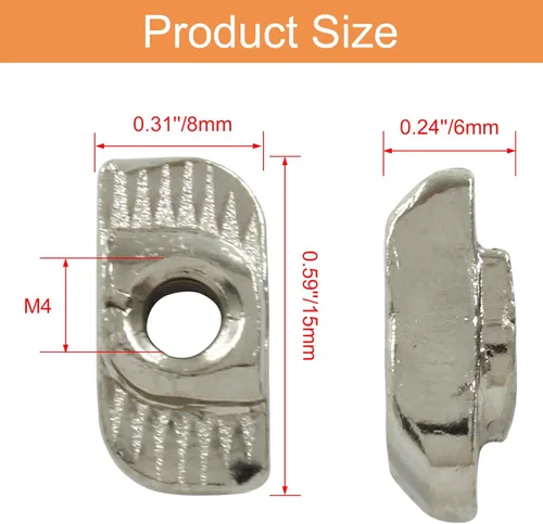 Vista 5 de 100 tuercas de acero al carbono de la serie 3030 T, M4 con ranura en T, cabeza de martillo, surtido de tuercas para perfil de aluminio