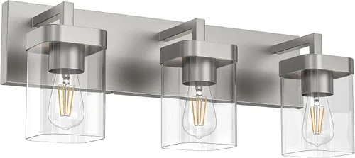 Vista 11 de Lámpara de tocador de baño cromada, accesorios de iluminación de tocador modernos de 3 luces con diseño cuadrado sobre espejo, accesorios