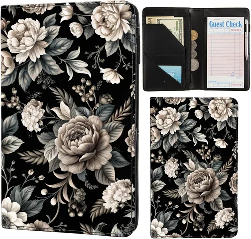 Vista 17 de Libretas de servicio para camarera, lindo organizador de piel con bolsillo para dinero, libreta con bolsillo con cremallera, porta cheques