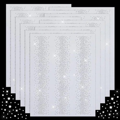 Vista 9 de 9 Hojas de Transferencias de Diamantes de Imitación Termoadhesivos, Calcomanías de Transferencia Hotfix de Cristal con Purpurina, Apliques
