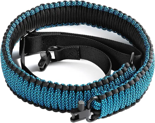 Vista 8 de VVAAGG Eslinga de dos puntos para rifle con paracord y anillas giratorias, eslinga para arma con longitud ajustable y correa antideslizante