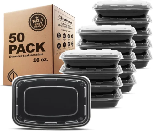 Vista 15 de Freshware Contenedores de preparación de comidas [50 unidades] 2 compartimentos con tapas, contenedores de almacenamiento de alimentos, caja Bento