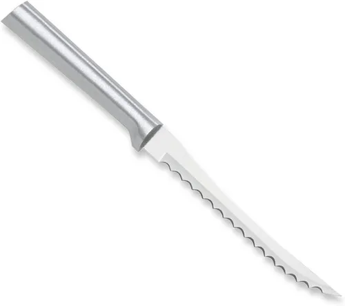 Vista 7 de Rada Cuchillo rebanador de tomate (W226), hoja dentada de acero inoxidable de 5 pulgadas, mango negro