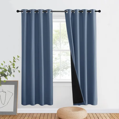 Vista 165 de NICETOWN Cortinas 100 % opacas con aislamiento térmico, panel de cortina deslizante de rendimiento que reduce el ruido con forro negro, bloqueo