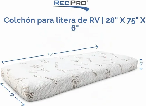 Vista 2 de RecPro Colchón de espuma viscoelástica de 6 pulgadas con infusión de gel con bambú para cama de caravana (28 x 75 pulgadas)