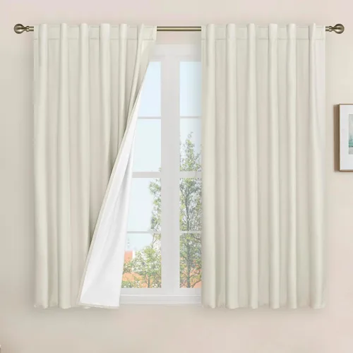 Vista 23 de LAMIT Cortinas opacas cortas de lino de 30 pulgadas para ventanas de cocina sobre el fregadero, cortinas de café texturizadas de lino marfil