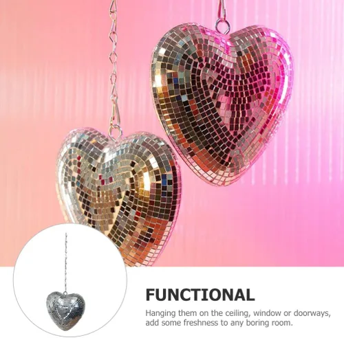 Vista 3 de Decoraciones de boda, espejo, bola de discoteca, en forma de corazón, colgante, mini s, adornos reflectantes para decoración de fiestas de boda