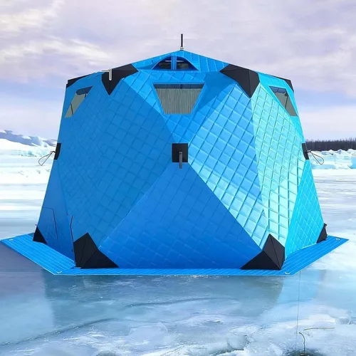 Refugio portátil de pesca en hielo para 3 a 8 personas, tienda de campaña de pesca en hielo con aislamiento hexagonal con bolsa de transporte y