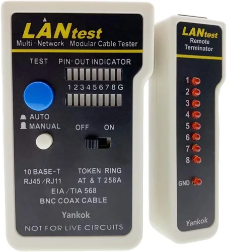 Yankok LANtest Kit de probador de cables modular multired para Cat5/5e Cat6, coaxial, RJ45 RJ11, TIA-568A/568B, anillo de token y cables telefónicos