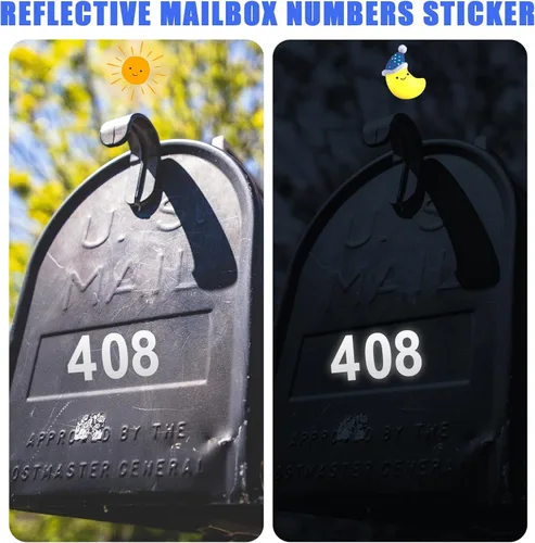 Vista 5 de Números reflectantes para buzón, 5 juegos de calcomanías de números de buzón de 3 pulgadas con pestañas adhesivas para buzón, dirección, letreros