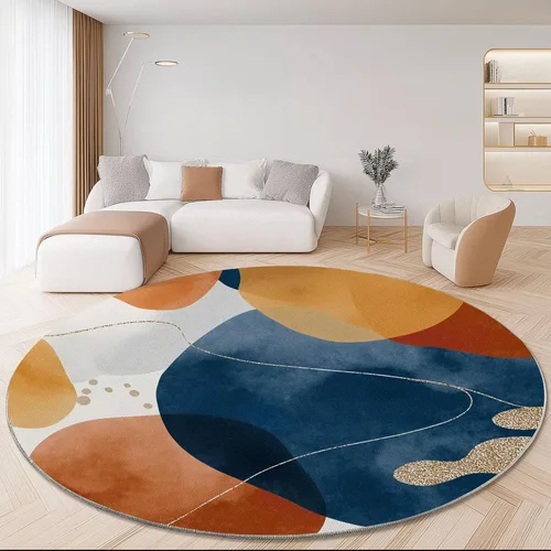 Vista 23 de Bath Mat Round Rug 2 ft, Boho Sun Line Mandala Washable Circular Rugs, Non Slip Absorbent Beige Circle Area Carpet for Kitchen Living Room Bedroom