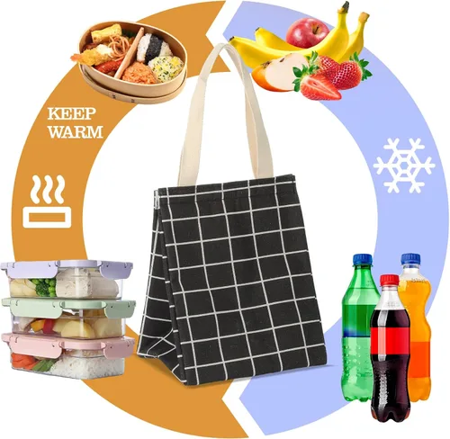 Vista 4 de Berlune Bolsas de almuerzo aisladas a granel, 8.3 x 6.7 x 10.24 pulgadas, reutilizable, a prueba de fugas, con forro de papel de aluminio, lonchera