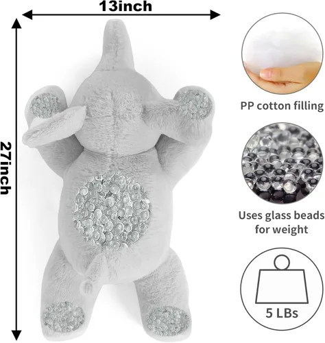 Vista 3 de WeBingo Animales de Peluche de Elefante con Peso de 27", 5 Libras Juguete de Peluche con Peso para Navidad, San Valentín, Cumpleaños, Peluches