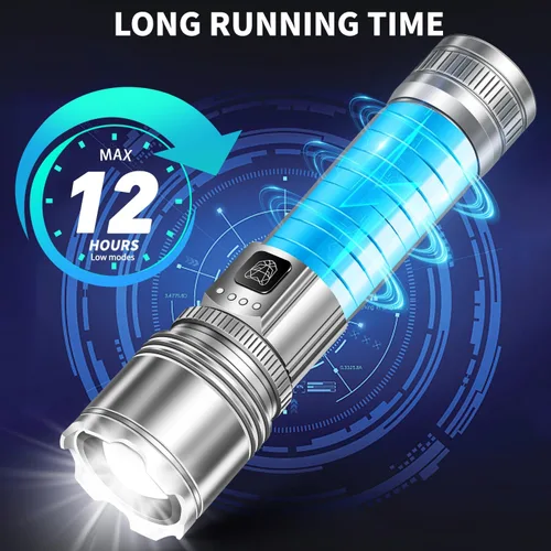 Vista 4 de StarLume Linternas LED recargables de alto lúmenes, 90000lm linterna EDC súper brillante, zoomable, 5 modos, impermeable, potente luz táctica