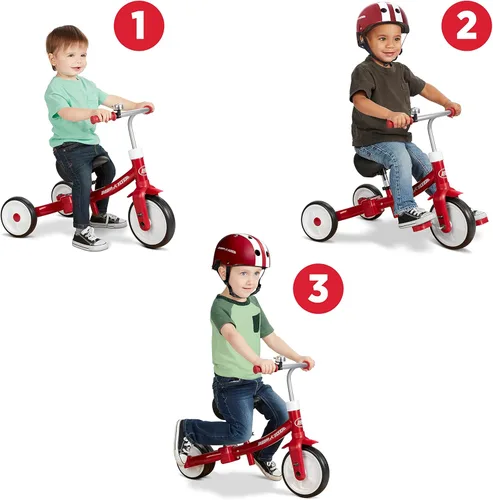 Vista 5 de Radio Flyer Trike de triple juego, para edades de 1 a 3 años, bicicleta de triciclo o equilibrio 3 en 1, transformación sin herramientas, asiento