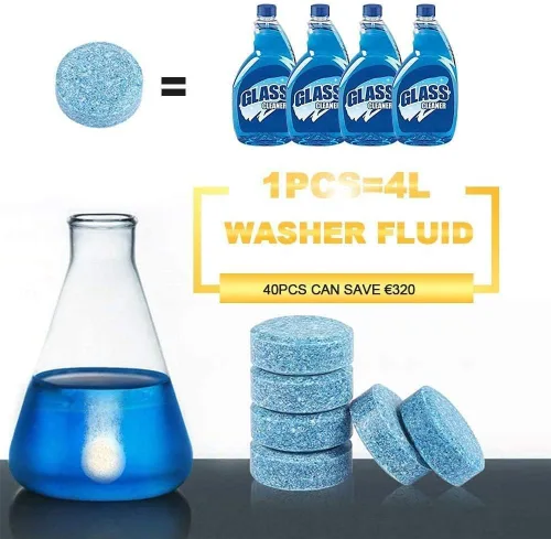 Vista 7 de Hoja de limpieza de vidrio para automóvil, limpieza de ventana para automóvil, líquido limpiaparabrisas, tableta efervescente sólida, adecuada