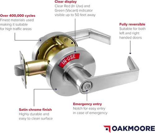Vista 2 de Manija de puerta comercial OAKMOORE Cerradura para baño vacante, ocupado y comercial para baño público y edificios industriales