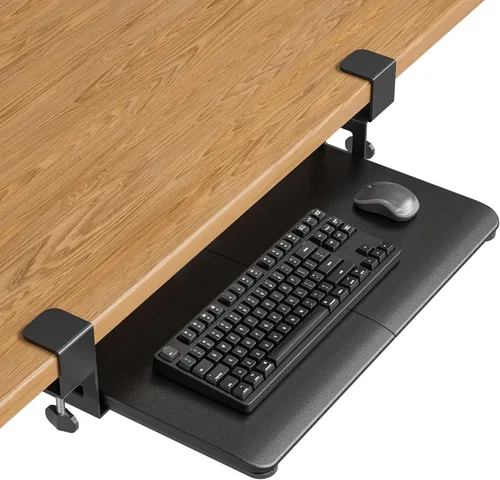 Vista 12 de BONTEC KMT01 - Bandeja para teclado debajo del escritorio, extraíble con abrazadera en C, plataforma para teclado y ratón con cajón deslizable