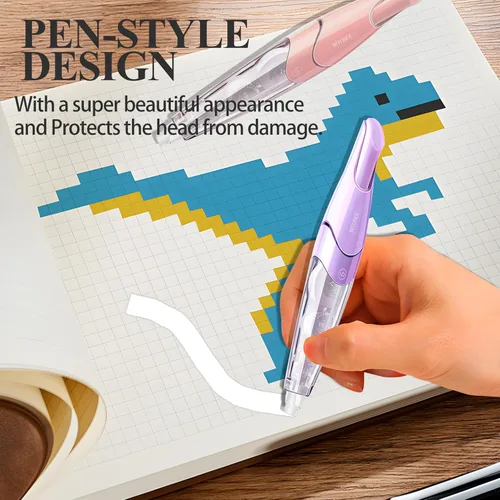 Vista 4 de Cinta correctora blanca, recargable y retráctil, con aplicador de cinta de extracción suave, bonita y práctica, perfecta para suministros de oficina