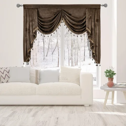 Vista 10 de Toppers Beige de Cortinas de Ventana para Sala de Estar - Cenefa de Cascada de Terciopelo para Dormitorio (1 Panel, 39 Pulgadas de Ancho, Marfil)