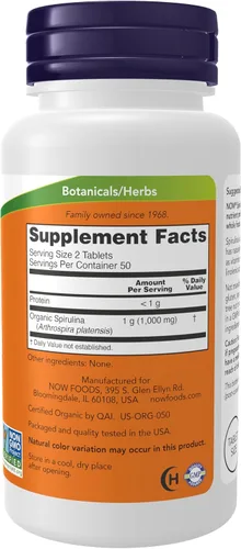 Vista 2 de Tabletas de espirulina orgánica de Now Foods, 7.33739E+11, 100, 1, 1