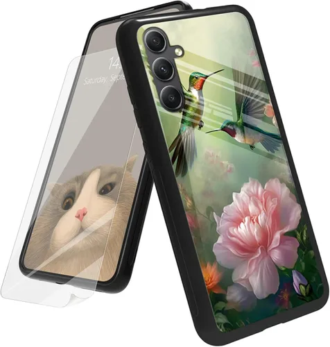 Vista 161 de Funda para Samsung Galaxy A12 5G con protector de pantalla, parte trasera de vidrio templado + TPU de silicona suave que absorbe los golpes