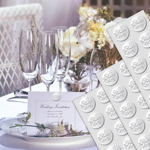 Vista 7 de 200 calcomanías en relieve para boda, redondas, sellos de papel de aluminio en relieve, calcomanías invitadas para sobres, invitaciones, decoración