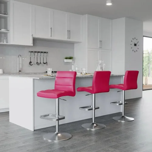 Vista 112 de ZURI Taburete de bar moderno de altura ajustable marrón exuberante con base plana redonda cepillada