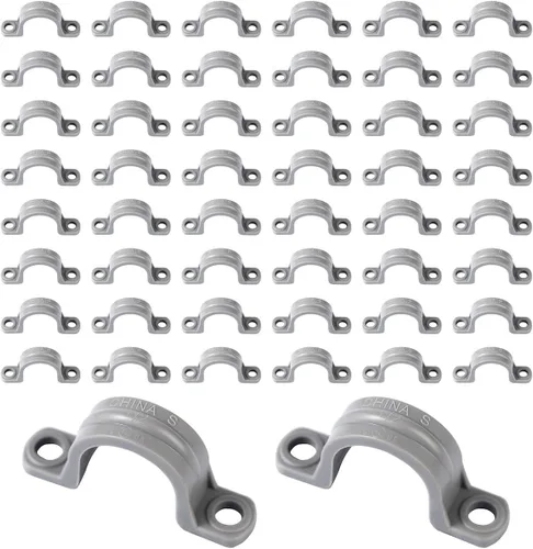Vista 8 de 50 correas de tubo de PVC de 1 pulgada, 2 agujeros de plástico para correa de conducto, abrazaderas de tubo, abrazadera de conducto, clips