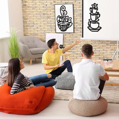 Vista 5 de Jetec 2 Piezas de Decoración de Pared de Café, Taza Negra en Silueta, Arte de Pared de Cocina, Accesorios para Barra de Café