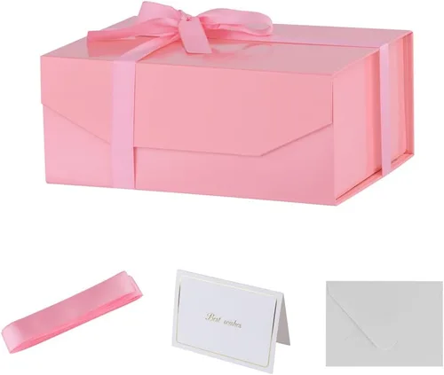 Vista 43 de 5 cajas de regalo rosa con cinta de 9.5 x 7 x 4 pulgadas, caja de regalo resistente con tapa para embalaje de regalo, cajas de almacenamiento