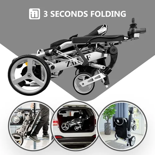 Vista 2 de ZiiLIF Silla de ruedas eléctrica plegable ultraligera (42.1 libras), aprobada por aerolíneas, fácil giro, largo alcance, silla de ruedas eléctrica