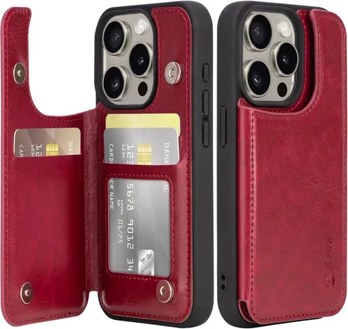 Vista 23 de Arae - Funda compatible con iPhone 12 y iPhone 12 Pro - Funda tipo billetera con bolsillos para tarjetas de cuero PU, tapa trasera abatible