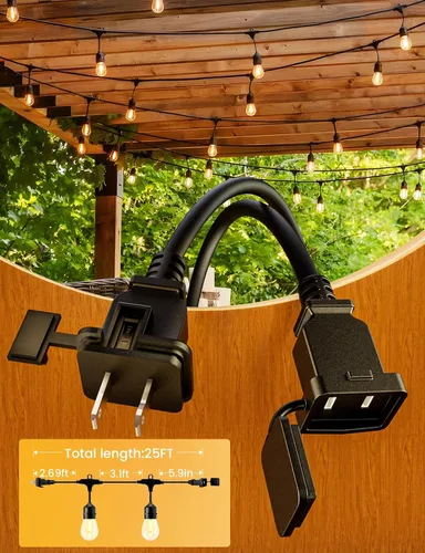 Vista 2 de Svater Cadena de luces LED para exteriores de 25 pies, luces de patio para exteriores con 9 bombillas S14 inastillables, 1 vatio E26 regulable, IP65