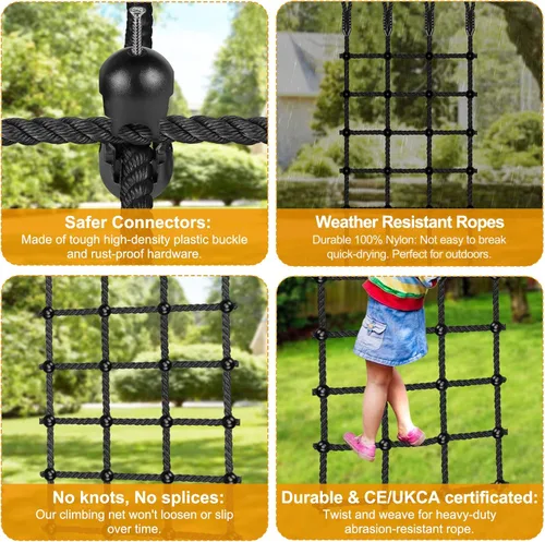 Vista 5 de Red de carga de escalada para niños al aire libre, 30 x 75 pulgadas, red de escalada resistente sin nudos para juego de columpios, casa de árboles