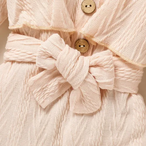 Vista 6 de Mameluco de manga larga con volantes para bebé recién nacido, mameluco de color sólido con banda para el pelo para otoño e invierno