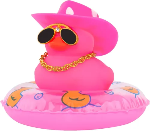 Vista 14 de Wonuu Decoraciones de tablero de goma de pato para automóvil, accesorios con anillo de natación, gafas de sol, sombrero y collar, azul y delfín